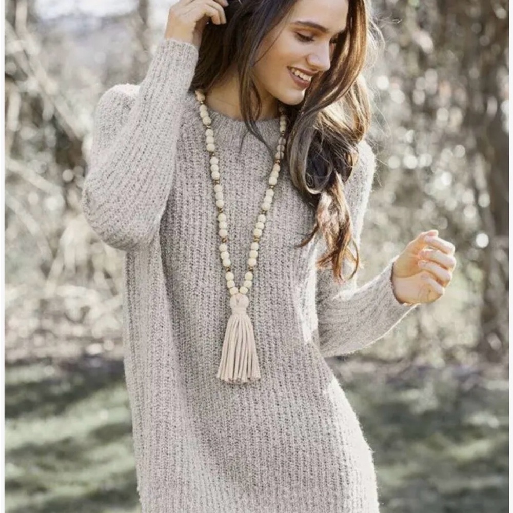 Mud Pie Large Tassel Wooden Faceted Bead Necklace